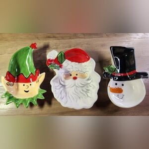 Burton & BURTON Holiday Smiles Christmas Dish Set Santa Elf Snowman